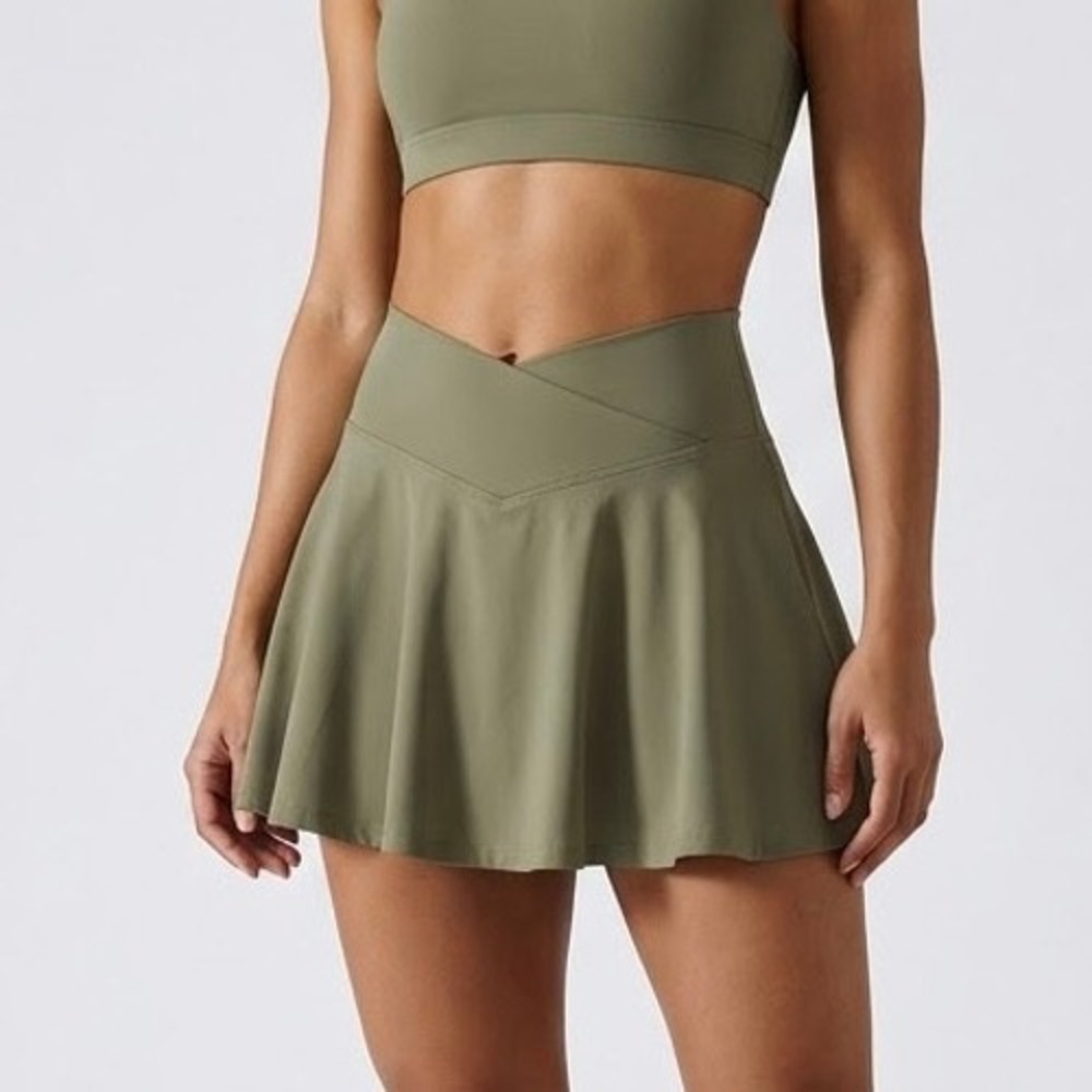 PAC 1980 Skort Crossover V-Waist Active Flared Olive Green Womens XS